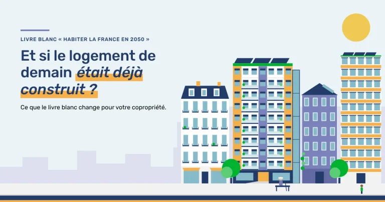 Illustration d’une rue d’immeubles rénovés, avec le titre « Et si le logement de demain était déjà construit ?